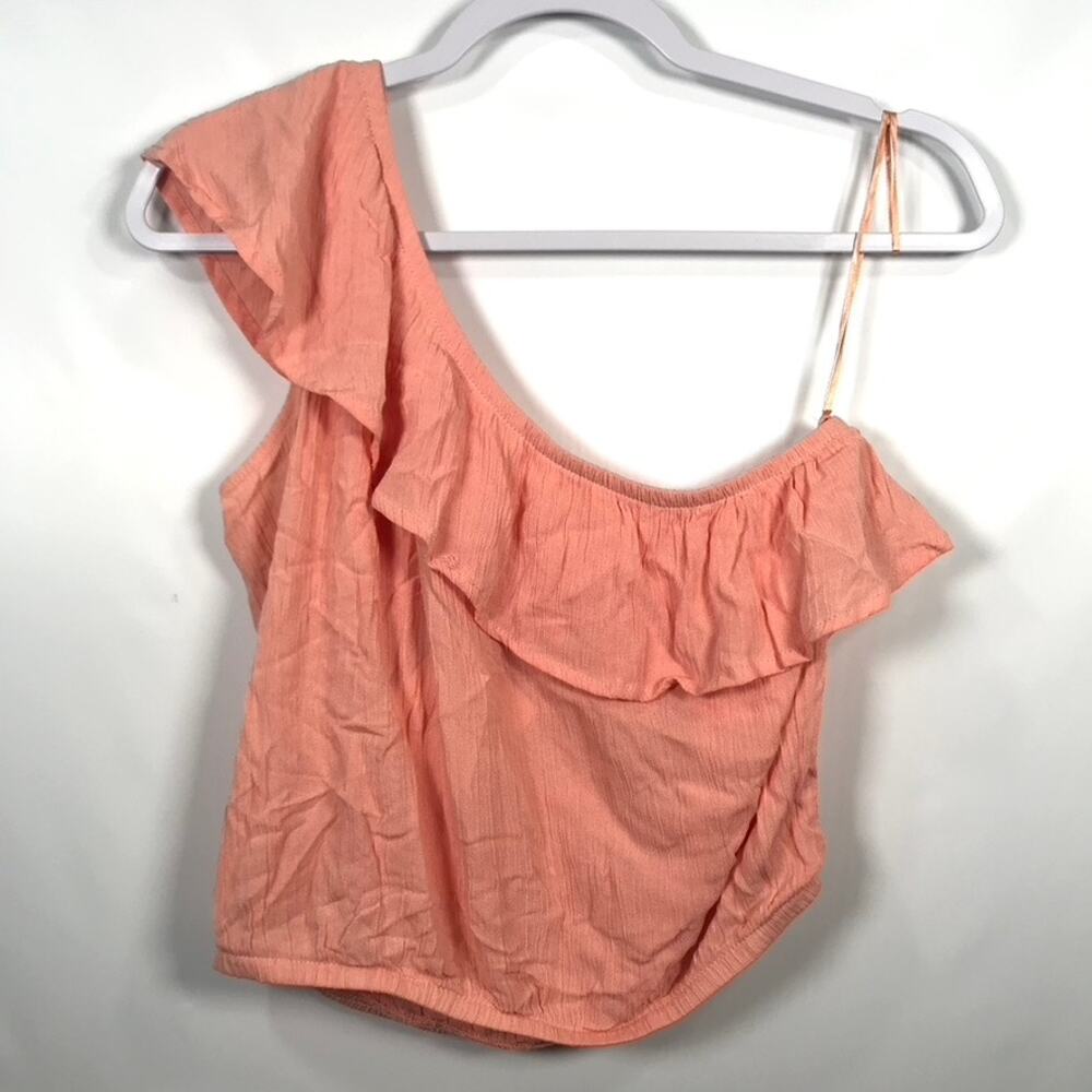 Hippie Rose Top Women Small Coral Crop Tank Ruffle Crinkle Boho Western Festival